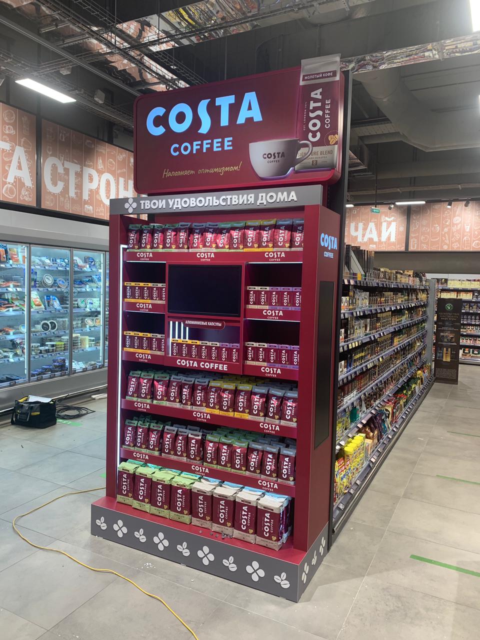 Заготовки рекламных дисплеев для Costa Coffee - примеры работ ПОЛИСЕРВИС